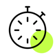 Eine Stoppuhr vor einem leuchtend grünen, kreisförmigen Hintergrund – symbolisiert Schnelligkeit oder Zeiteffizienz.