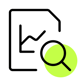 Ein Dokument mit einem Liniendiagramm und einer Lupe darauf, platziert vor einem leuchtend grünen Kreis – repräsentiert Datenanalyse, Website-Traffic und Conversion-Optimierung.