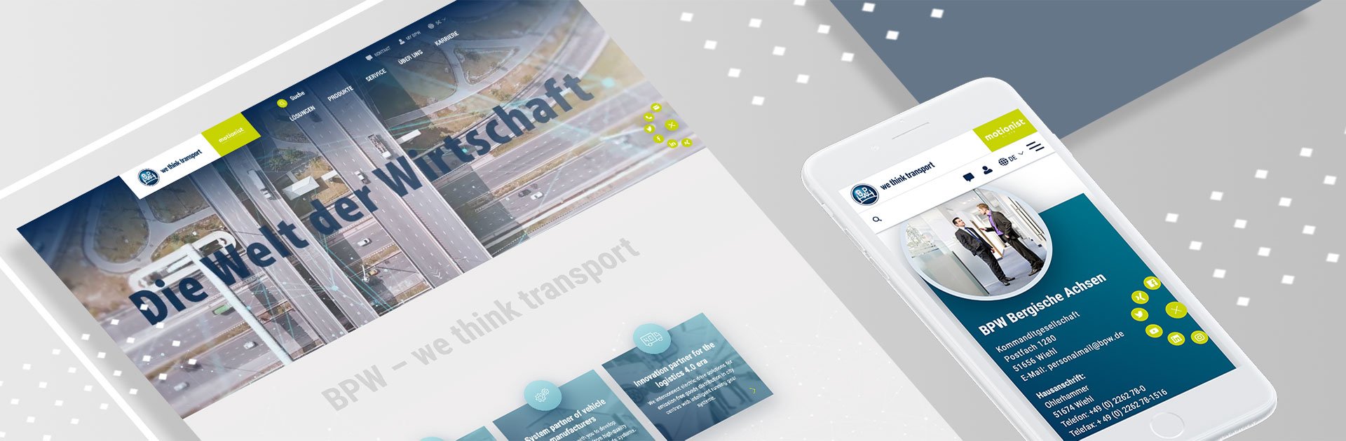 Die Website von BPW im mobilen Format und als Format für den Desktop.