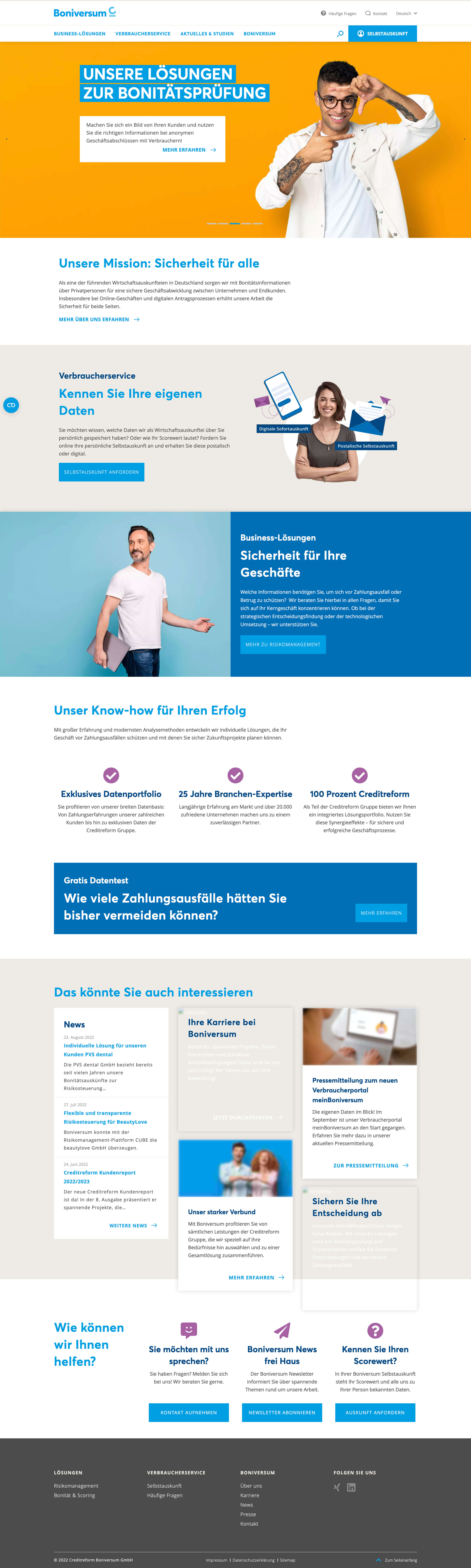 Die gesamte Website von Boniversum.