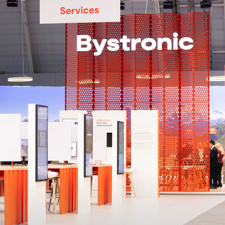 A booth at an event, with a prominent