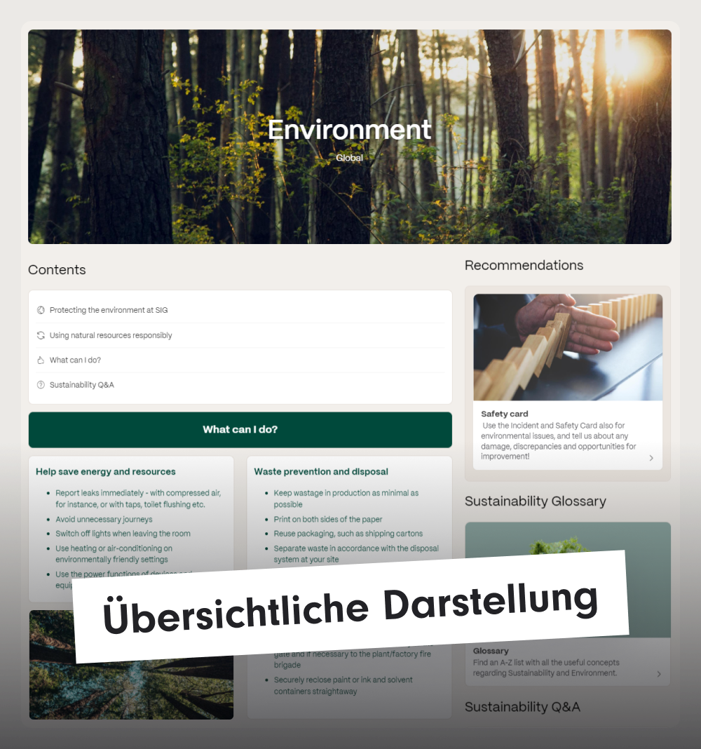 Klar strukturierte Intranetseite mit Schriftzug 