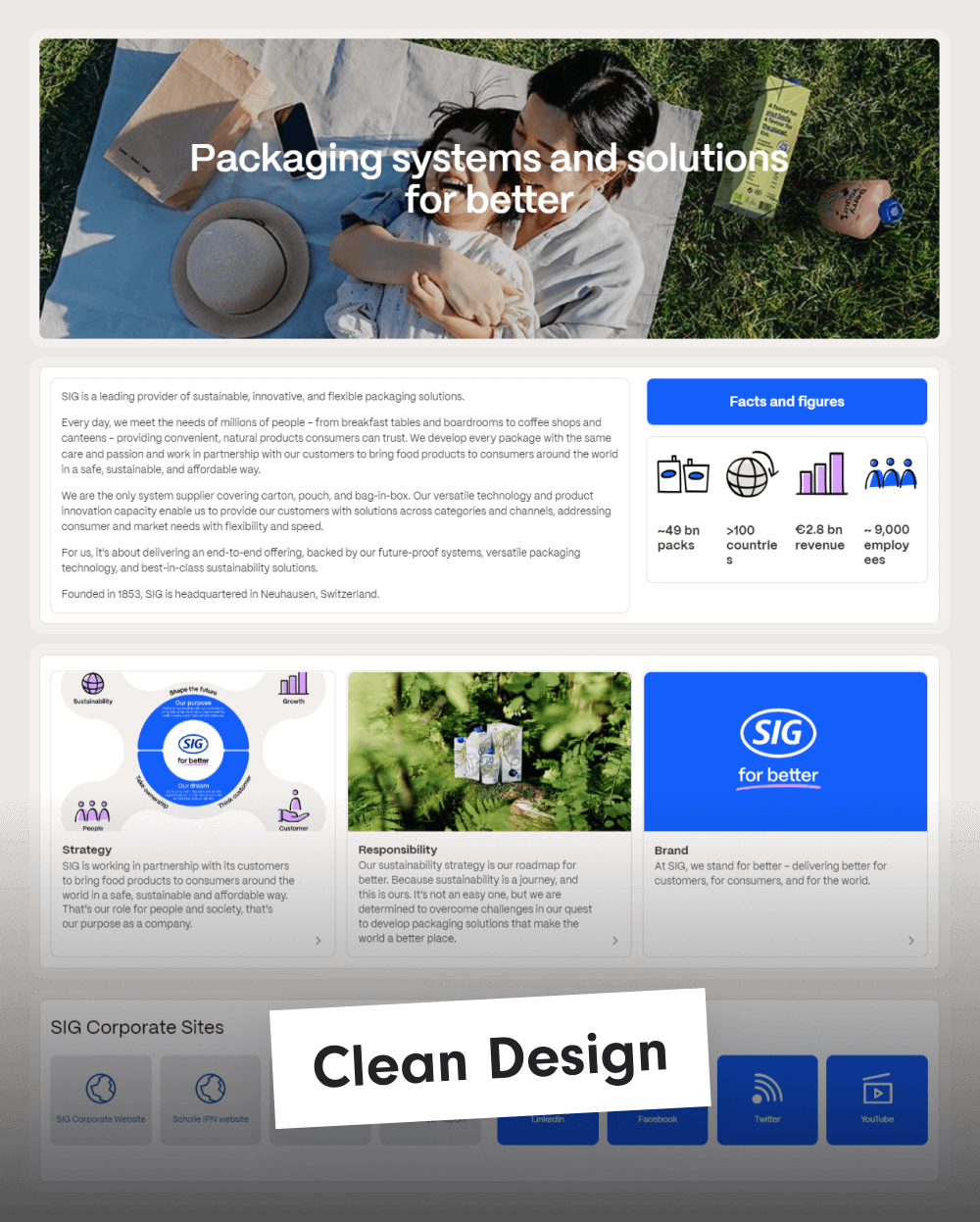Clear intranet page with ‘Clean design’ lettering
