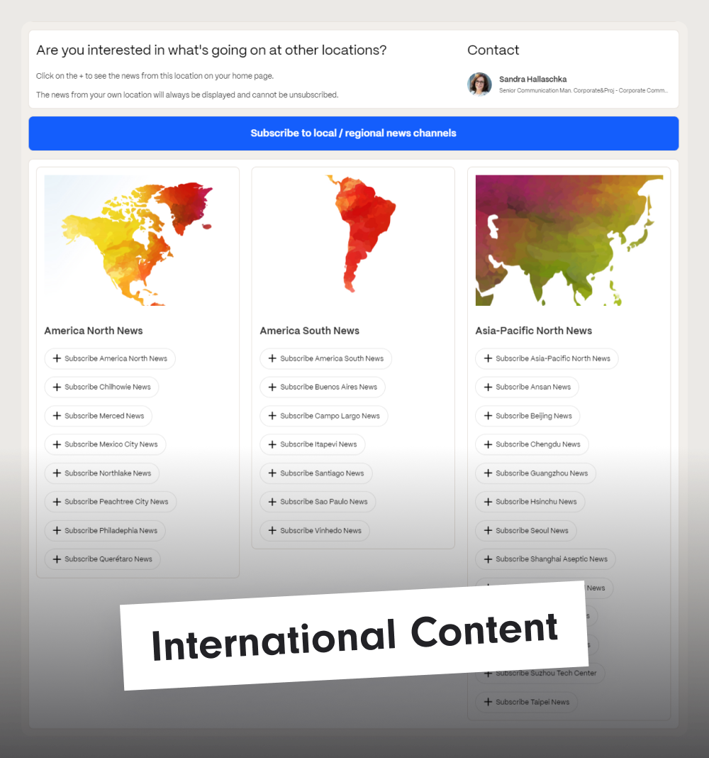 Option to subscribe to newsletters from a variety of countries labelled ‘International content’