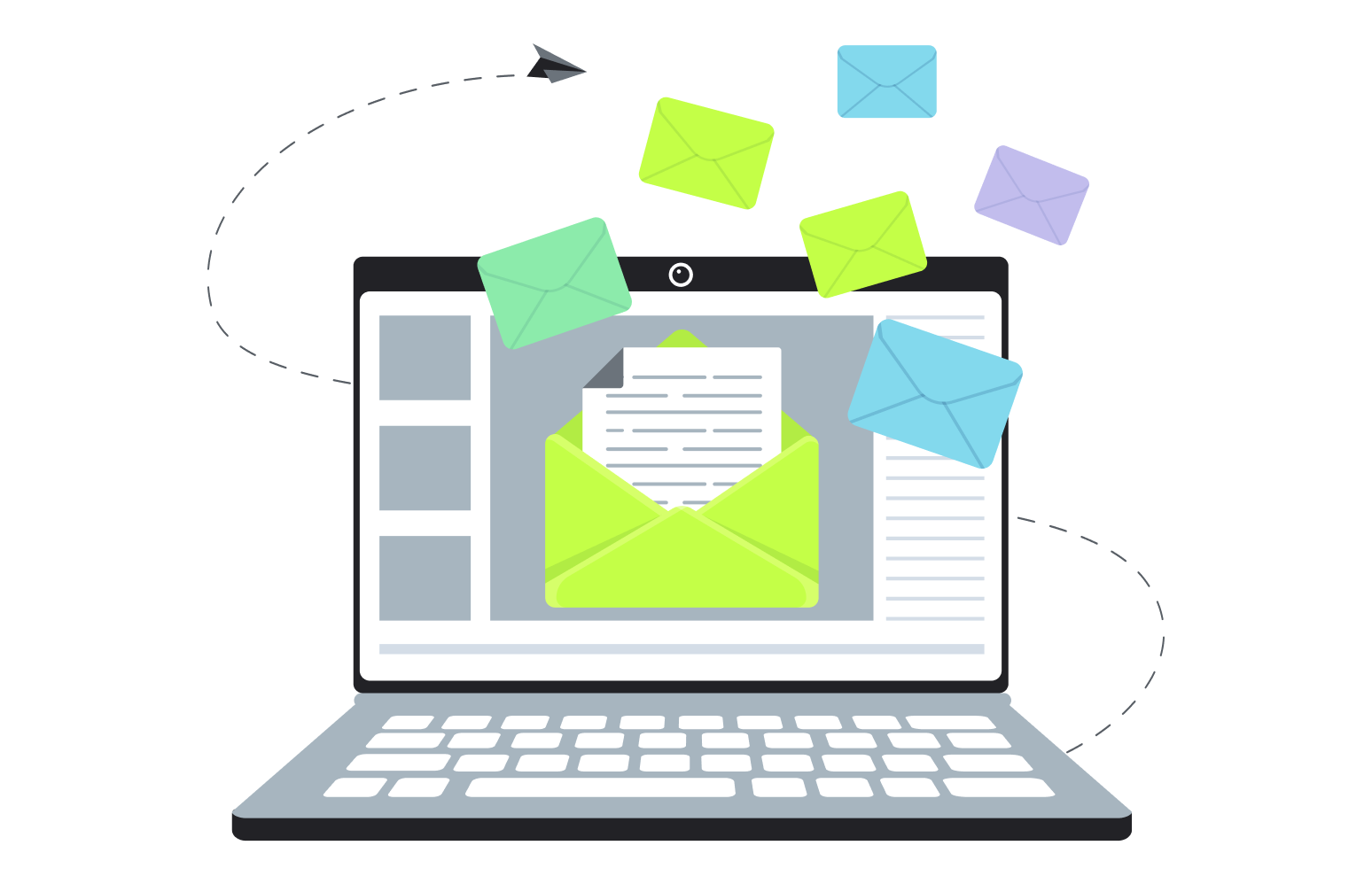 Laptop mit E-Mails als Symbol für E-Mails im Kundenbindungsprogramm