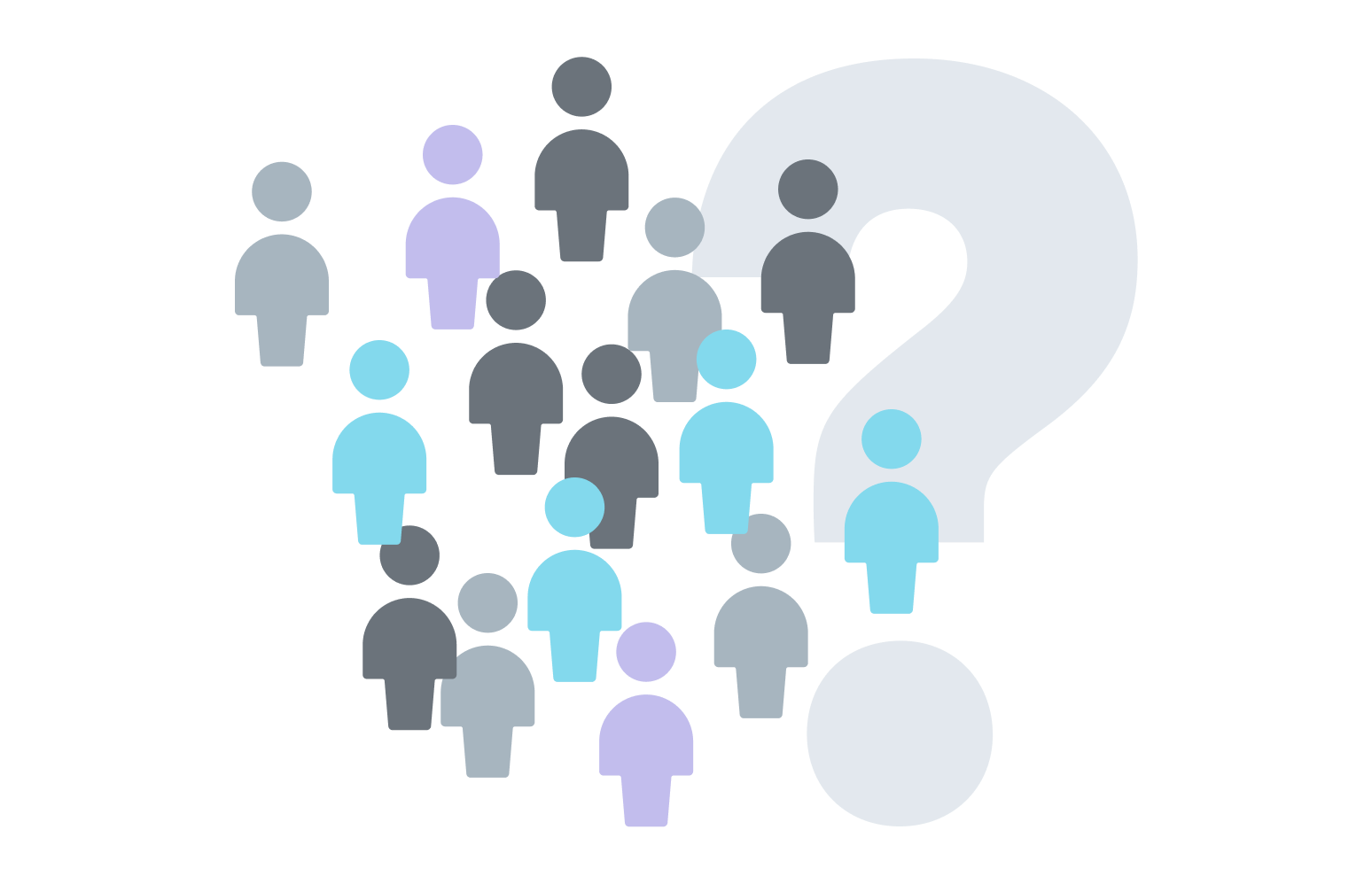 Figures in different colors with a question mark as sign for fragmented knowledge.