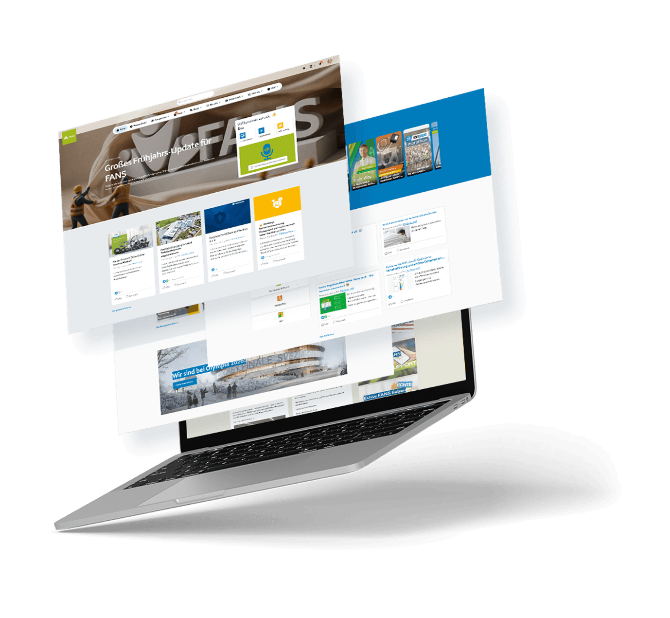 Laptop mit der Darstellung des implementierten Intranets FANS- Intranet Implementierung von SUNZINET