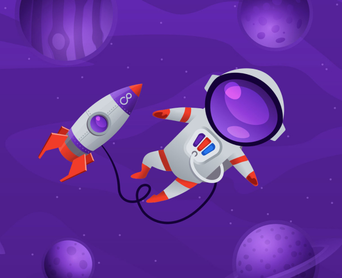 Picture of the astronaut mascot from Pimcore in purple - Certified Pimcore partner agency SUNZINET