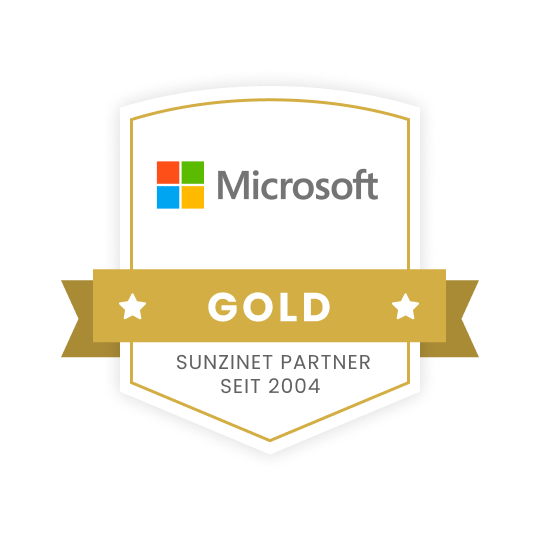 SUNZINET Gold Partner Microsoft, internationaler Hard- und Softwareentwickler und Technologieunternehmen, seit 2004 Badge