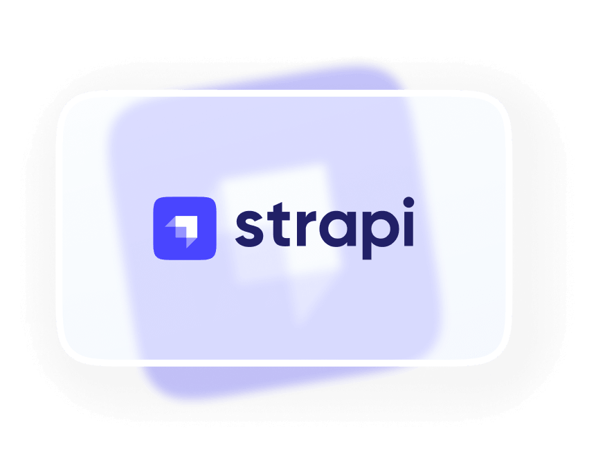 Das Strapi-Logo ist auf einer abgerundeten weißen Karte abgebildet. Links befindet sich ein blaues quadratisches Symbol mit einer weißen abstrakten Form im Inneren, das die Marke Strapi repräsentiert. Rechts steht der Text „strapi“ in einer dunklen Schriftart. Im Hintergrund ist hinter der Karte ein dezenter, sanfter blauer Farbverlauf zu sehen, der ihr ein modernes, klares und technikorientiertes Erscheinungsbild verleiht. | Strapi Agentur SUNZINET