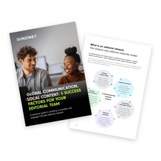 A minuature presenting the front page and the inside of the whitepaper. The front page showcases two young people - a man and a woman - in an office setting. | intranet communication SUNZINET