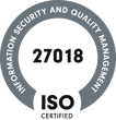 ISO-Zertifizierungssiegel 27018 Ein rundes Siegel mit der Aufschrift „INFORMATION SECURITY AND QUALITY MANAGEMENT“ um den Rand. In der Mitte steht die Zertifizierungsnummer „27018“ sowie die Aufschrift „ISO CERTIFIED“. KI-Beratung von SUNZINET