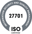 ISO-Zertifizierungssiegel 27701 Ein rundes Siegel mit der Aufschrift „INFORMATION SECURITY AND QUALITY MANAGEMENT“ um den Rand. In der Mitte steht die Zertifizierungsnummer „27701“ sowie die Aufschrift „ISO CERTIFIED“. KI-Beratungvon SUNZINET