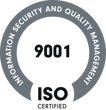ISO 9001 Zertifizierungssiegel Ein rundes Siegel mit der Aufschrift „INFORMATION SECURITY AND QUALITY MANAGEMENT“ entlang des oberen Randes. In der Mitte steht die Zertifizierungsnummer „9001“. Unten befindet sich die Aufschrift „ISO CERTIFIED“ in schwarzer Schrift auf weißem Hintergrund. KI-Beratung von SUNZINET