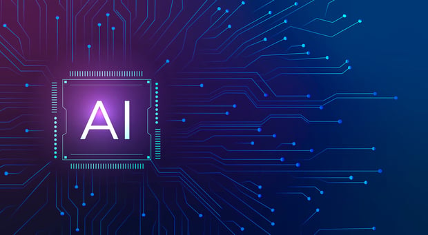 Icon mit AI auf einem blau-lilanem Hintergrund_SUNZINET Digital Agentur