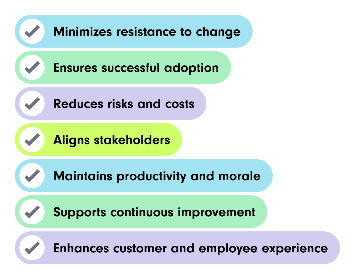 a colorful list reasons why change management is essential | management of change process SUNZINET