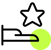 Icon mit einem Stern, der über einer ausgestreckten Hand schwebt, symbolisiert das gesteigerte Unternehmensimage durch barrierefreie digitale Lösungen.