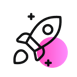 Rocket with two small stars and a pink circle | AI Glasses SUNZINET