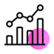 Analytical bar chart with a graph and a pink circle | AI Glasses SUNZINET