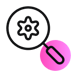 Magnifying glass showing a gear with a pink circle on the handle | AI Glasses SUNZINET