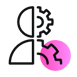 Half game piece, half gears with a pink circle | AI Glasses SUNZINET