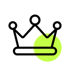 A stylized icon of a crown with a bright green accent, symbolizing leadership, achievement, or royalty. The crown is designed with clean lines and a modern style, representing excellence and authority.