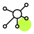 A simple, stylized icon of a network or connection, featuring a central node with three extending lines and circles connected by smaller circles. One of the smaller circles is highlighted in a bright green color, emphasizing the idea of connected elements or a dynamic system.