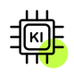 Ein einfaches, einfarbiges und quadratisches Symbol mit KI. | GEO in Online-Marketing-Strategie SUNZINET
