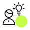 Symbol einer Person mit einer Glühbirne in der oberen rechten Ecke, das intelligente Lösungen symbolisiert.