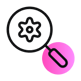 Icon showing a magnifying glass focusing on a gear, symbolizing inspection, settings analysis, or configuration review. | Digital Agency SUNZINET