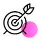 Icon of a target with an arrow hitting the center, with a pink circular background partially behind it, symbolizing focus, precision, or goal achievement. | Digital Agency SUNZINET