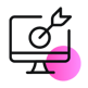 Icon of a computer monitor displaying a target with an arrow hitting the center, with a pink circular background partially behind it, symbolizing digital targeting or goal achievement. | Digital Agency SUNZINET