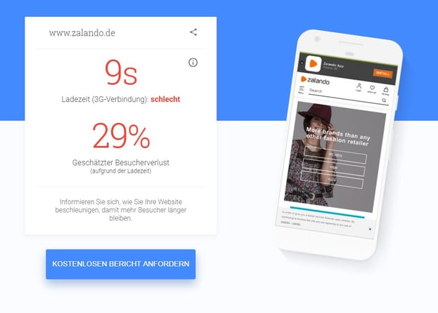 Screenshot Ladezeit mobile Website