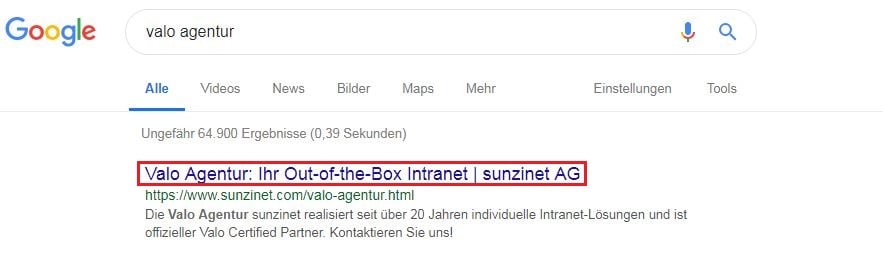 Screenshot Title Tag Google Ergebnisse